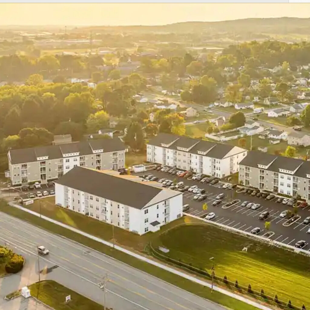 Aerial View of Multiple Apartment Buildings at Dawn